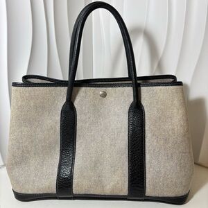 Hermès Beige Canvas & Black Leather Garden Party Tote Bag